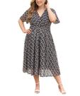Vestido RITERA Plus Size com decote em V com padrão geométrico de malha 3GG 22W 24W Vestido RITERA Plus Size com decote em V com padrão geométrico de malha 3GG 22W 24W
