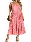 Vestido RITERA Plus Size com gola quadrada sem mangas, vermelho, branco, xadrez Vestido RITERA Plus Size com gola quadrada sem mangas, vermelho, branco, xadrez