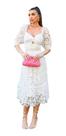 Vestido Rodado Midi Branco Off Manga Bufante Noivas