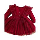 Vestido Romântico De Manga Longa Para Bebê Menina Com Renda E Laço, Conjunto De Duas Peças Para