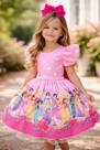 Vestido Rosa Princesas Festas Com Pérolas Infantil Temático