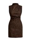 Vestido: RoseSeek, couro poliuretano, franzido, com corpo sem mangas, café M