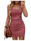 Vestido RoseSeek Waffle Knit com cinto, linha A, cintura alta