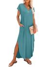 Vestido RUMIA Maxi de Verão com Mangas Curta e Bolsos Vestido RUMIA Maxi de Verão com Mangas Curta e Bolsos