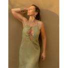 Vestido saída de praia decote frente, com babado, cor verde alga