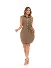 Vestido Sarja Feminino Chemise Regata Soltinho com Botões Bolso e Cinto Moda Tendência