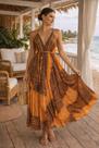 Vestido Seda Indiana Boho Estampado Tamanho Único 38 ao 50