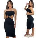Vestido sem alça Decote Reto com Argola Frontal Recortes Vazados na Cintura Vestido sem alça Decote Reto com Argola Frontal Recortes Vazados na Cintura