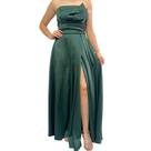 Vestido sem alça Fenda e Amarração Costas com Detalhe cor:verde esmeraldatamanho:p