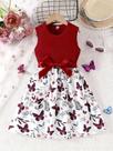 Vestido Sem Mangas Com Estampa De Borboleta Para Meninas, Cinto Com Laço, Presente Casual De Verão