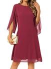 Vestido Seta T Chiffon Flutter, manga 3/4, joelho, vinho tinto para mulheres
