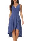 Vestido Seta T Summer, sem mangas, decote em V, bainha alta e baixa, azul, feminino Vestido Seta T Summer, sem mangas, decote em V, bainha alta e baixa, azul, feminino