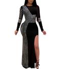 Vestido sexy de strass Nagfar com fenda de manga comprida para mulheres