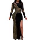 Vestido sexy de strass Nagfar com fenda e manga comprida para mulheres
