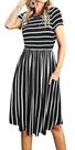 Vestido Simier Fariry Modest Business Work Casual Preto Listrado
