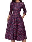 Vestido Simple Flavor Floral Vintage de mangas 3/4 para mulheres Vestido Simple Flavor Floral Vintage de mangas 3/4 para mulheres