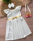 Vestido Social Branco com Dourado e Laço de Cabelo - Tamanho 5-6 Anos