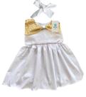 Vestido Social Branco com Laço Dourado Tam.1-2 Anos