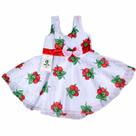 Vestido Social Branco com Morangos Veste 8 a 18 meses
