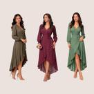 Vestido Sofisticado Midi Manga Longa Transpassado Ajustável Poema Premium