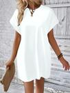 Vestido Sólido Manga De Asa De Morcego Bolso Oculto Vestido Camiseta
