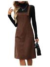 Vestido SOLY HUX de veludo cotelê com gola quadrada sem mangas e bolsos