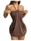 Vestido SOLY HUX Halter Bodycon Mini marrom sem mangas para mulheres