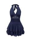 Vestido SOLY HUX Summer Halter, sem encosto, decote em V, linha, azul profundo