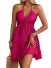 Vestido SOLY HUX Summer Halter, sem mangas, uma linha, rosa quente