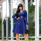 Vestido Sueli Manga Bufante Longa JEANS Tamanho Médio