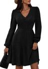 Vestido Suéter PRETTYGARDEN 2025 Preto Médio Decote V