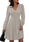 Vestido Suéter PRETTYGARDEN Decote V Manga Longa XL Cinza Claro