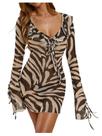 Vestido SweatyRocks Zebra com estampa de zebra e decote em V profundo Y2k Mini Coffee XS