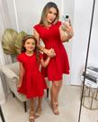 Vestido Tal Mãe Tal Filha Vermelho com manguinha curta