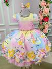 Vestido Temático Mimadine Unicornio Colorido Arco Iris Luxo