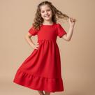 Vestido Ternura Liso Alfaiataria Manga Princesa Franzido Laço Luxo Festa Vestido Ternura Liso Alfaiataria Manga Princesa Franzido Laço Luxo Festa