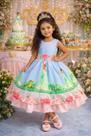 Vestido Tiana Princesa Verde Sapo Bosque Temático Luxo infantil
