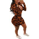Vestido TINYHI Halloween com zíper frontal Bodycon Pumpkin Orange M Vestido TINYHI Halloween com zíper frontal Bodycon Pumpkin Orange M