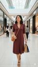 Vestido Torcello de Viscolycra com Bolsos - Tamanho Único até 44 - Cor Marrom