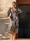 Vestido Transpassado Estampado Preto e Bege Tam M