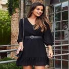 Vestido transpasse manga 3/4