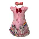 Vestido Trapézio Infantil Unicórnio Rosa Cute