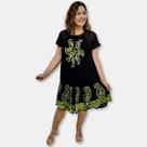 Vestido Trapézio Manga Curta Batik Bordado Plus Size cordão