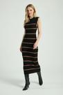 Vestido Tricot Longo Preto/Bege My Place