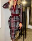 Vestido Tubinho com Estampa Total, Gola V e Cinto - Manga Longa