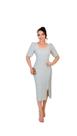 Vestido Tubinho Midi Elegante em Malha Tricot com Brilho Cor:CinzaTamanho:M