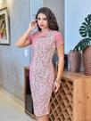 Vestido Tubinho Midi em Renda e Bengaline Rose Moda Evangélica
