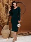 Vestido Tubinho Midi Manga Longa com Gola V e Botões Moda Evangélica