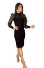 Vestido Tubinho Preto Manga Tule Vestido Tubinho Preto Manga Tule