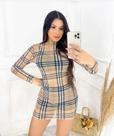 Vestido tule com forro bege xadrez